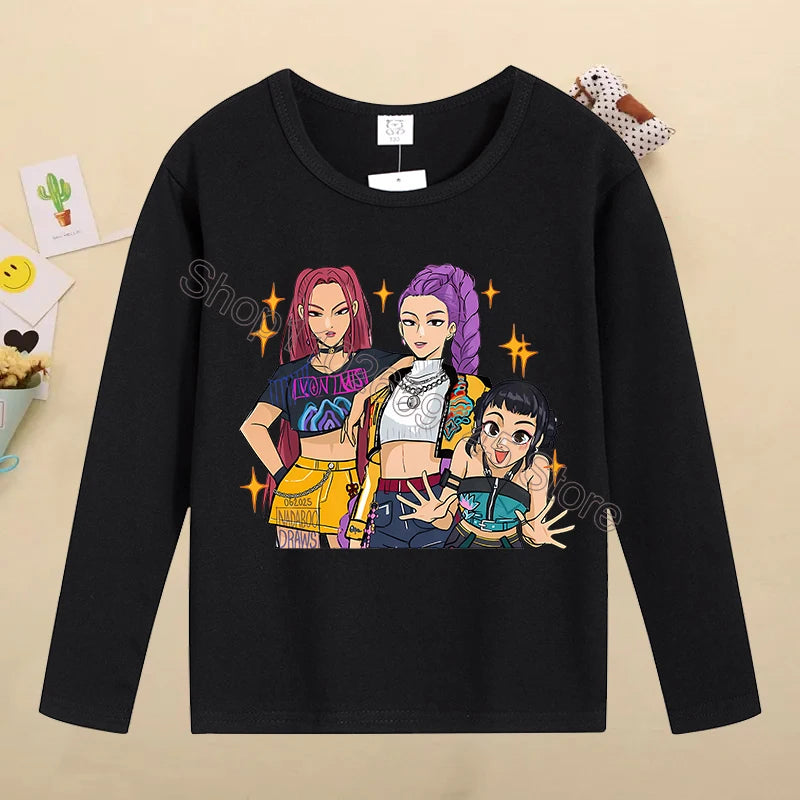 Kpop Demon Hunters Kids T-Shirt – Kawaii Cartoon Long Sleeve Top
