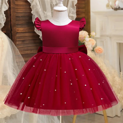 Kids Flower Girl Dress – Elegant Bow Tulle Party Wear