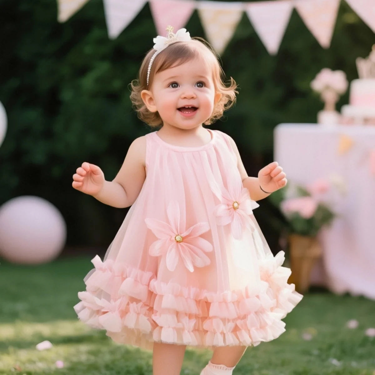 Baby Girl Costume – 3D Flowers & Mesh Pleats
