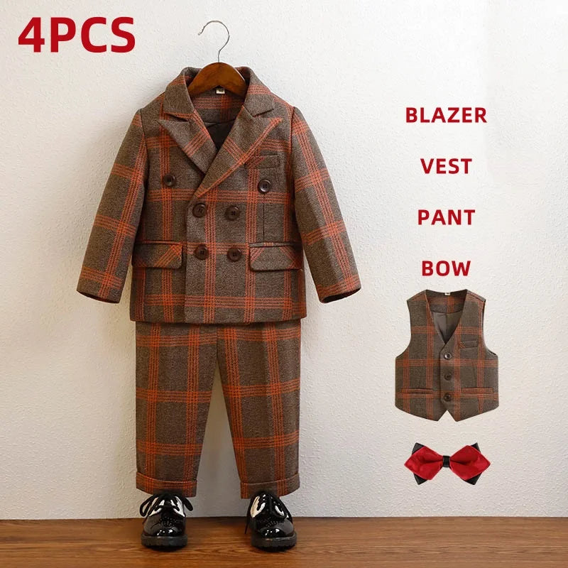 Kids’ Red Plaid Blazer Set – 1–10Y Boys’ Formal Performance Outfit