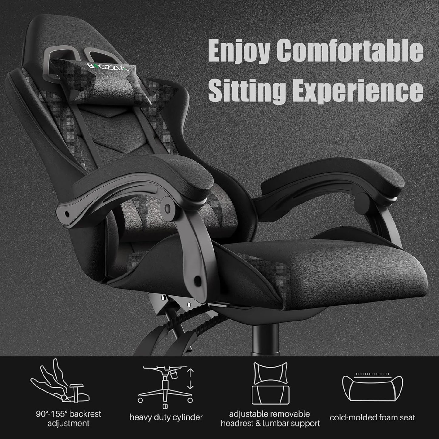 Ergonomic Gaming & Office Chair: PU Leather with Headrest & Lumbar Support