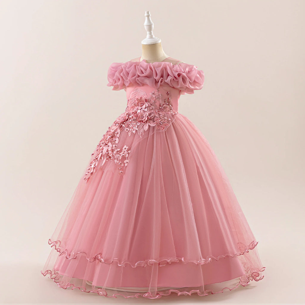Prom & Party Dress – Girls Floral Mesh Gown