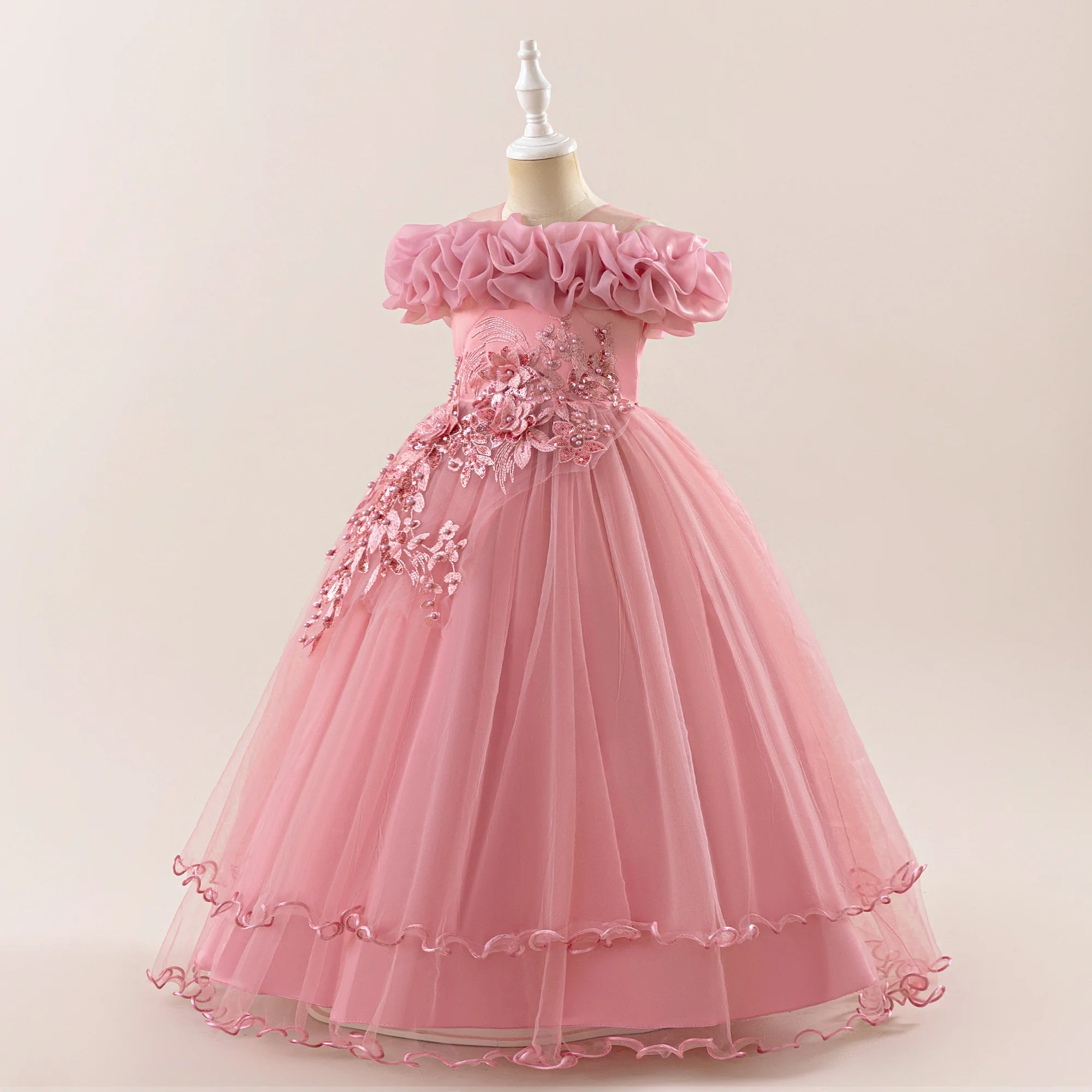 Prom & Party Dress – Girls Floral Mesh Gown
