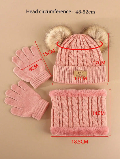 Kids 3PCS Winter Hat, Scarf & Gloves Set