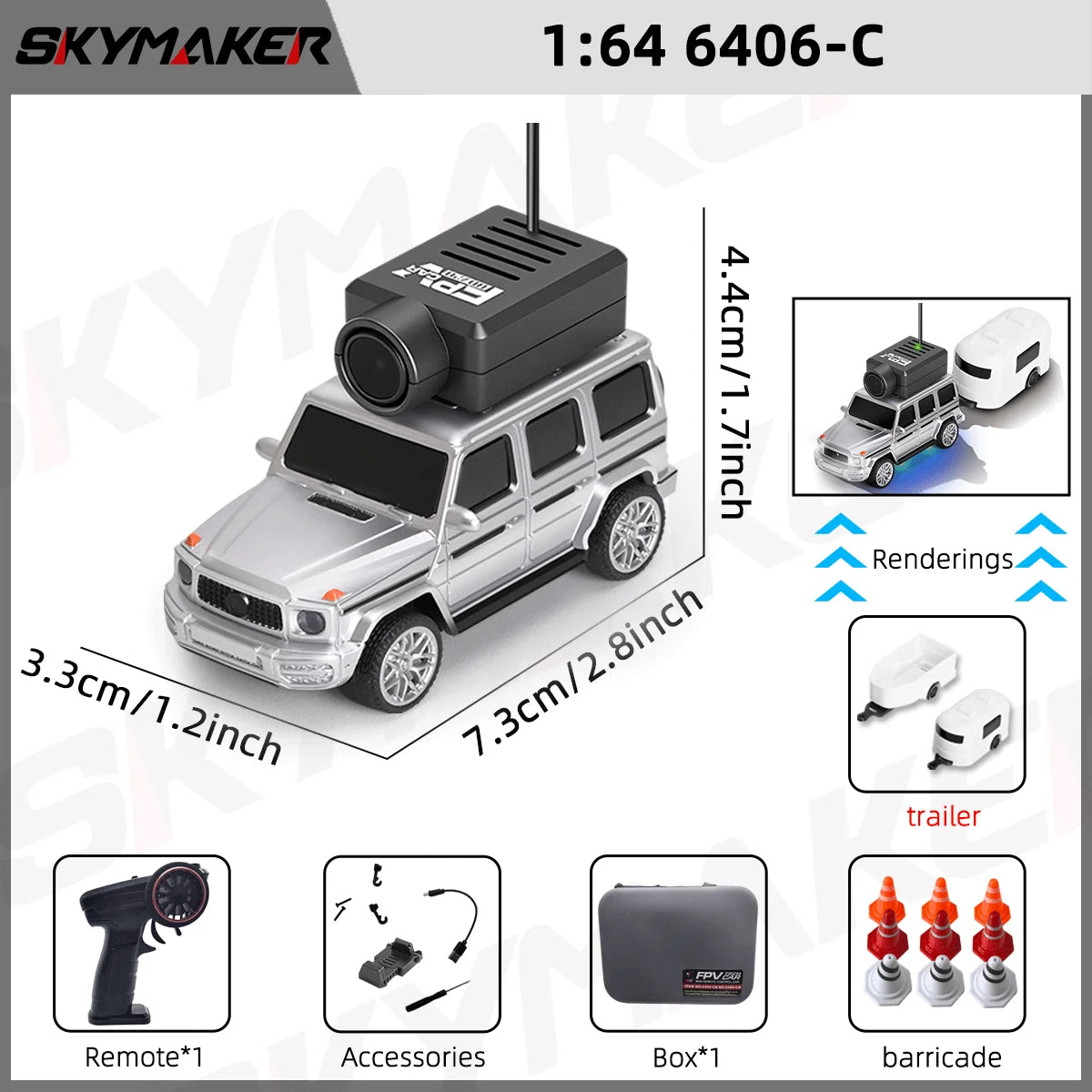 FPV Mini Car Toy – 1:64 RC Camera Car with LED Ambient Lights