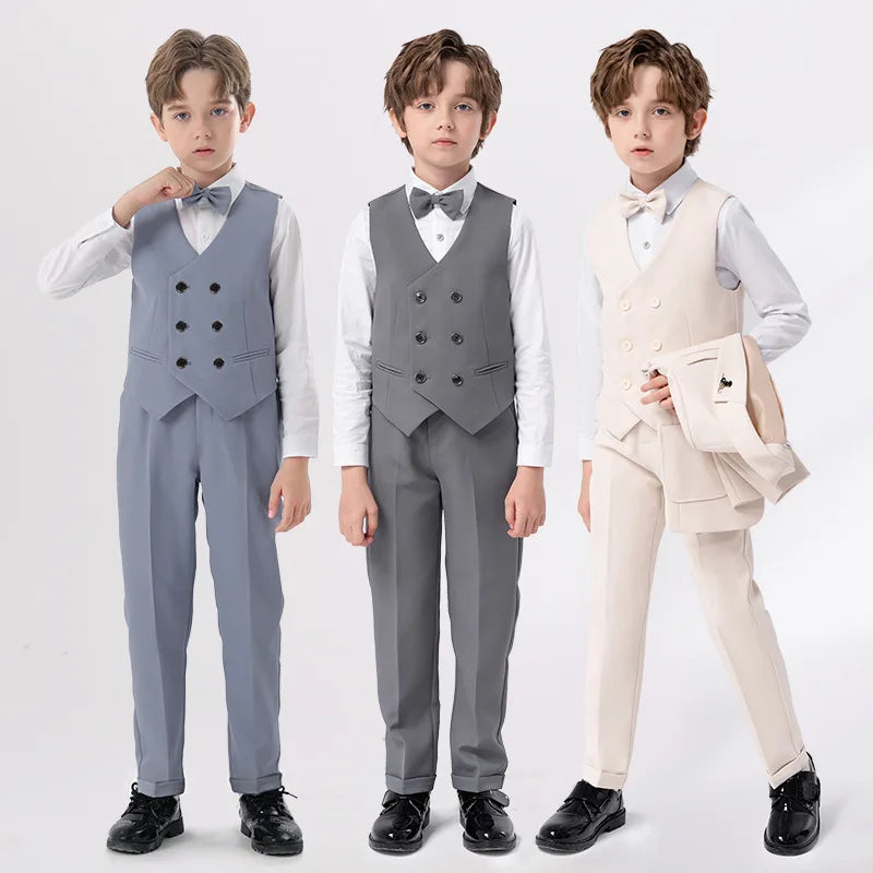 Teenagers’ Formal Tuxedo – Beige Waistcoat Set for Weddings & Parties