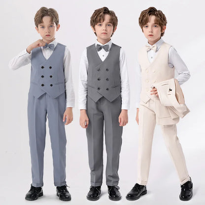 Teenagers’ Formal Tuxedo – Beige Waistcoat Set for Weddings & Parties