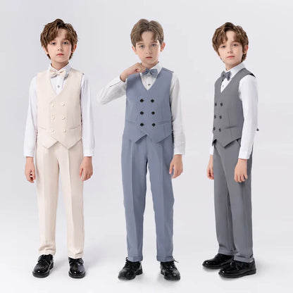 Teenagers’ Formal Tuxedo – Beige Waistcoat Set for Weddings & Parties