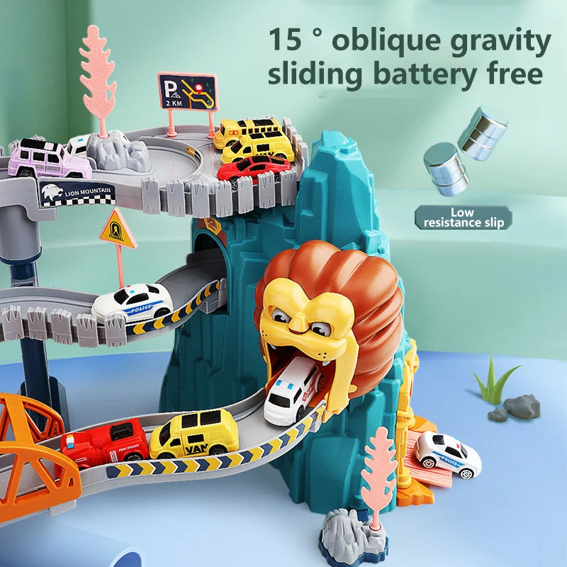 Lion-Themed Car Track Set – Educational Racing Fun for Kids!