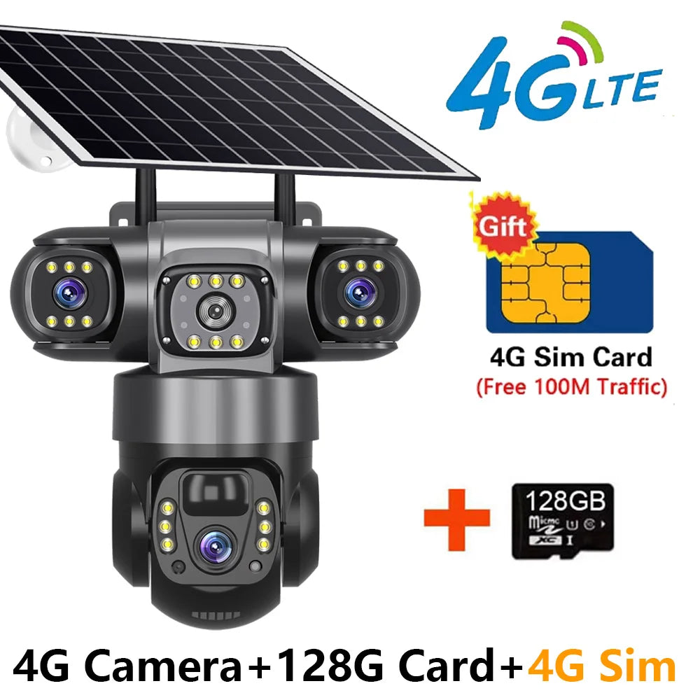 4G Solar Security Camera – 3 Lens, 10X Zoom, Night Vision