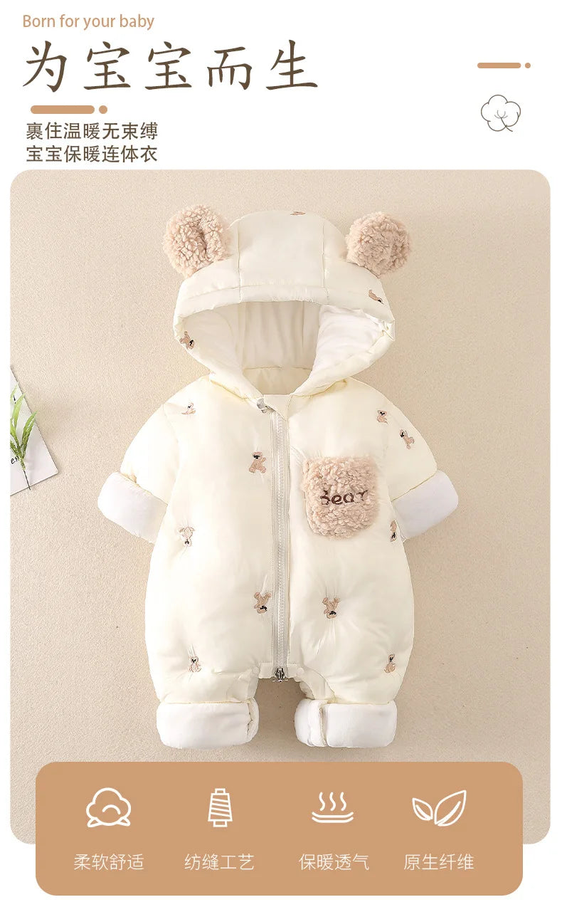 Thick Winter Baby Romper – Fleece & Hooded