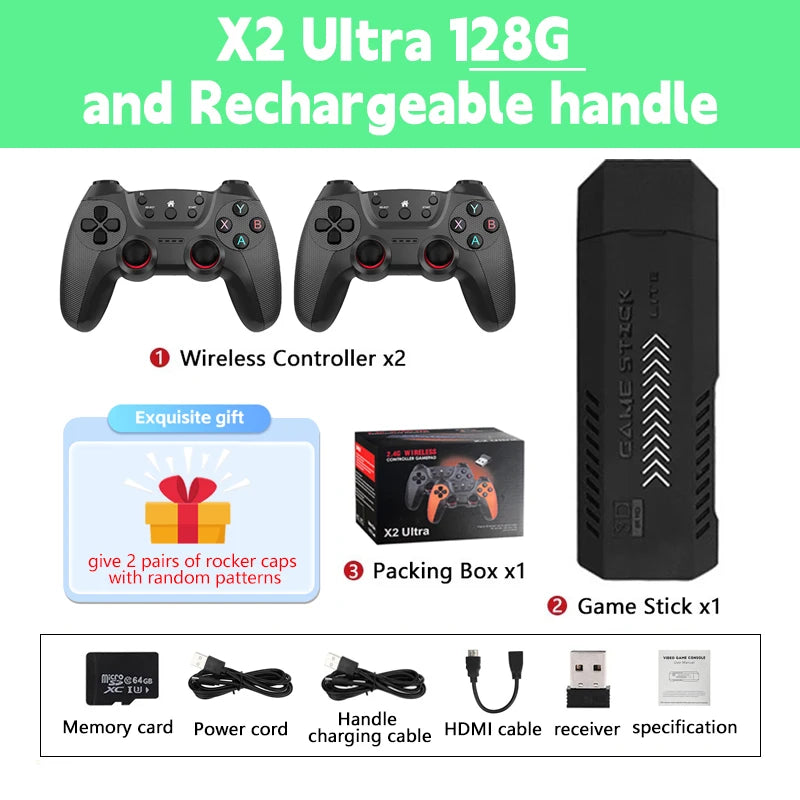 X2 Ultra 4K Retro Game Stick: 30,000 Games & Wireless Controllers Christmas Gift