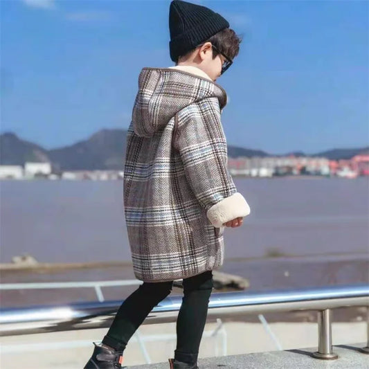 Girls’ Winter Wool Coat – Thicken Velvet-Lined