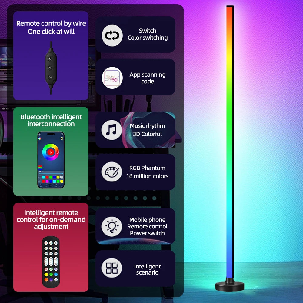 Smart LED Floor Lamp: Music Sync, Remote Control, Mood Lighting