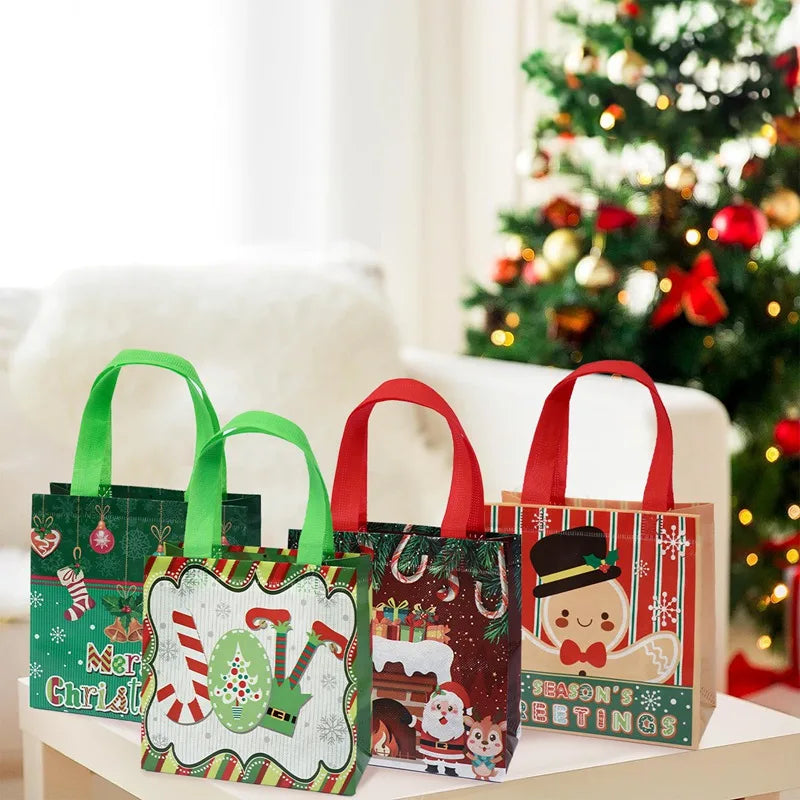 4pcs Christmas Gift Bags – Santa & Snowman Non-Woven Xmas Decorations & Packaging