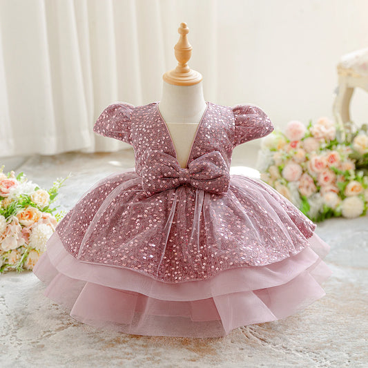 Baby Girl Party Dress – Elegant Sequin Bow Gown