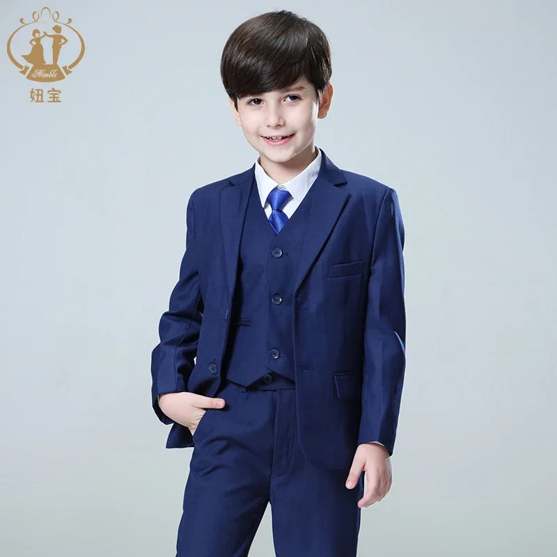 Boys’ Blue 3-Piece Formal Suit – Blazer, Vest & Pants for Weddings & Parties