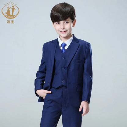 Boys’ Blue 3-Piece Formal Suit – Blazer, Vest & Pants for Weddings & Parties