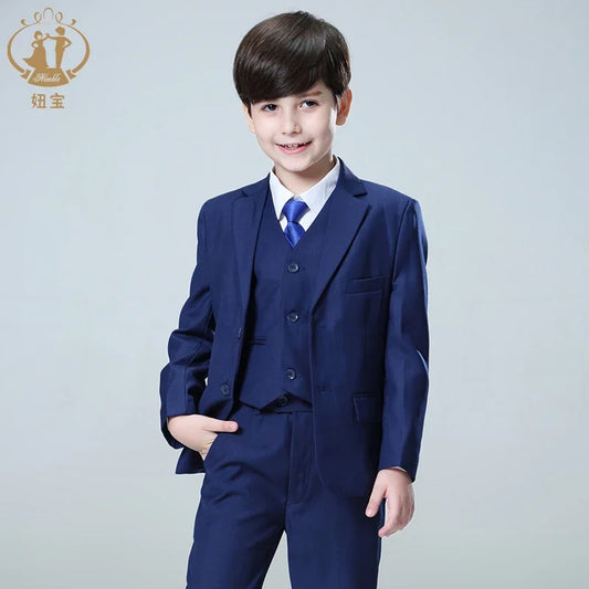 Boys’ Blue 3-Piece Formal Suit – Blazer, Vest & Pants for Weddings & Parties