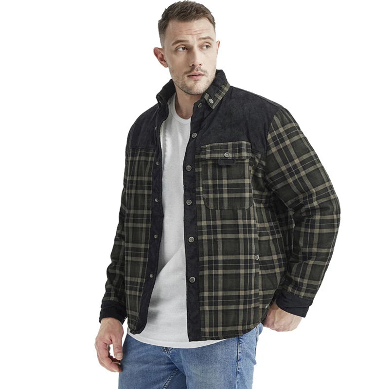 Winter Jacket Men Fleece Thick Warm Cotton Plaid Jacket Autumn Men Casual Multi-Pockets Coat High Quality Warm Lining Jacket Man