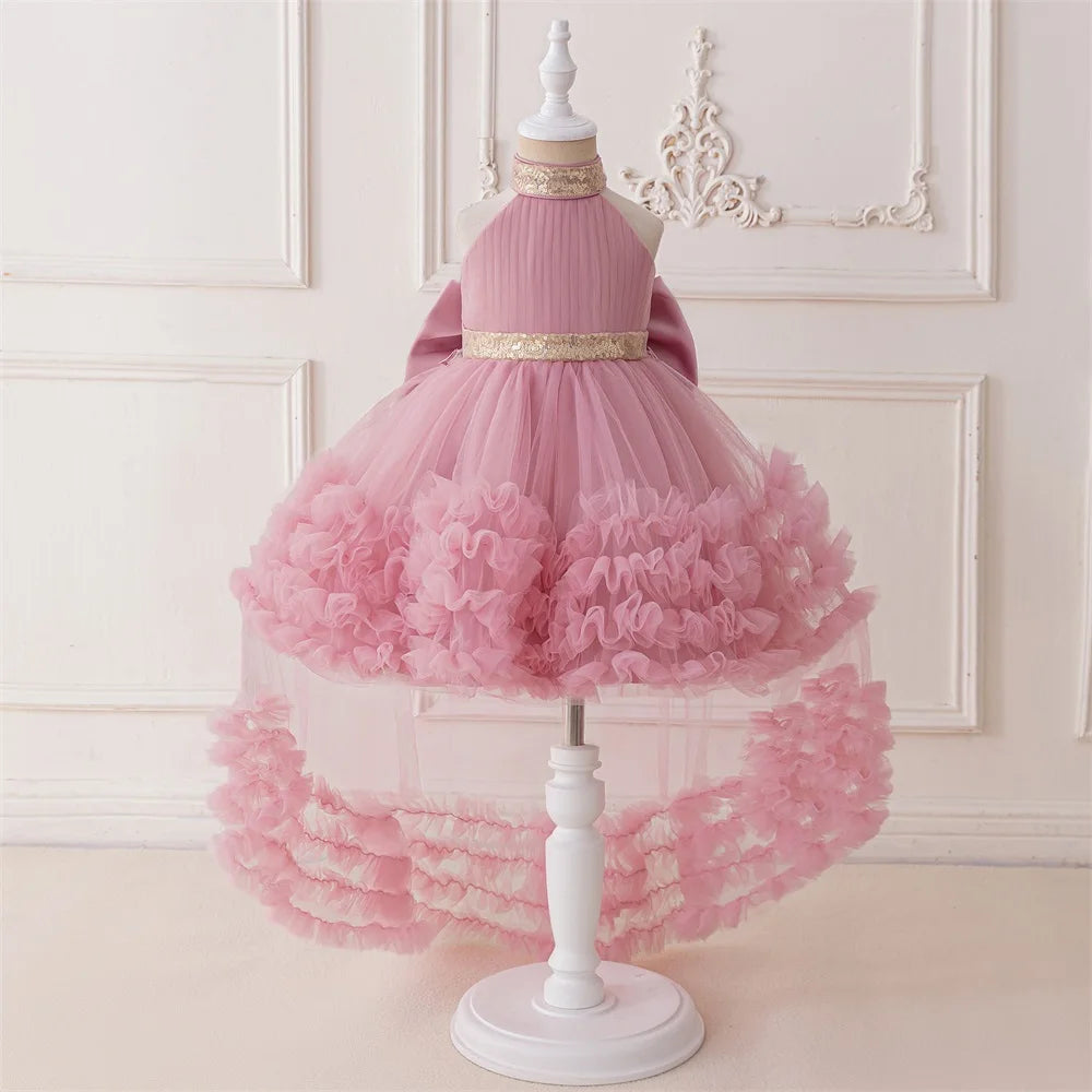 Elegant Baby Party Dress – Sequin Princess Gown with Big Bow & Train