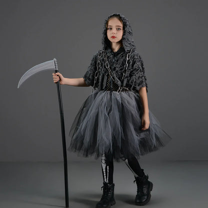Girls Evil Halloween Outfit – Grim Reaper Carnival Costume