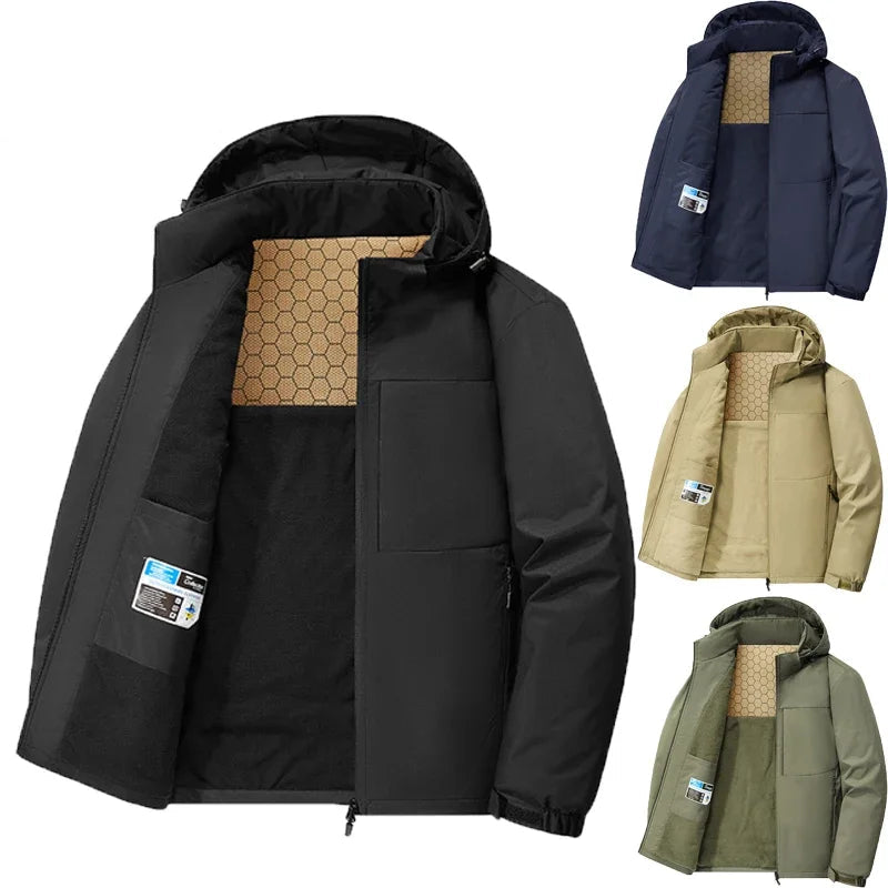 Men’s Solid Color Winter Jacket – Fleece Lined & Windproof
