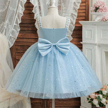 Girls Party Dress – Elegant Blue Sequin Gown