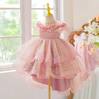 Girls’ Formal Lace Dress – High-End Embroidery for Flower Girl