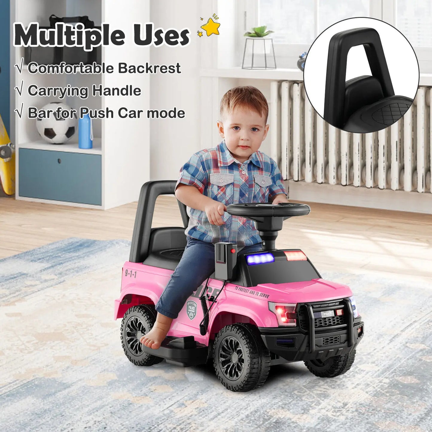 6V Electric Ride-On Police Car with Megaphone – Fun for Toddlers!