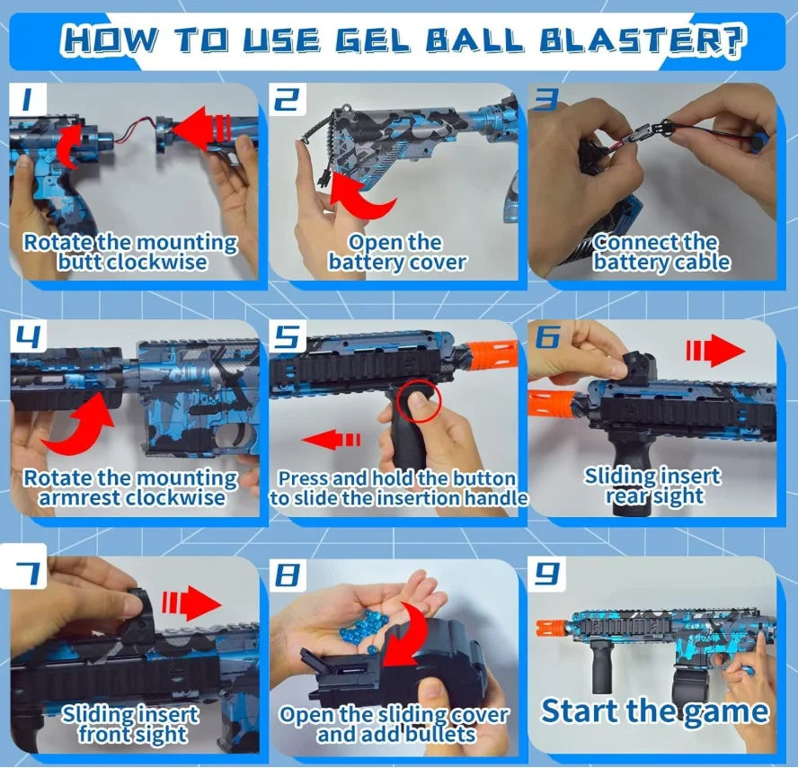 Ultra Shoppings M416 Gel Blaster Gun for men and teens, full auto, 16m shooting range, ideal for outdoor battlefield play