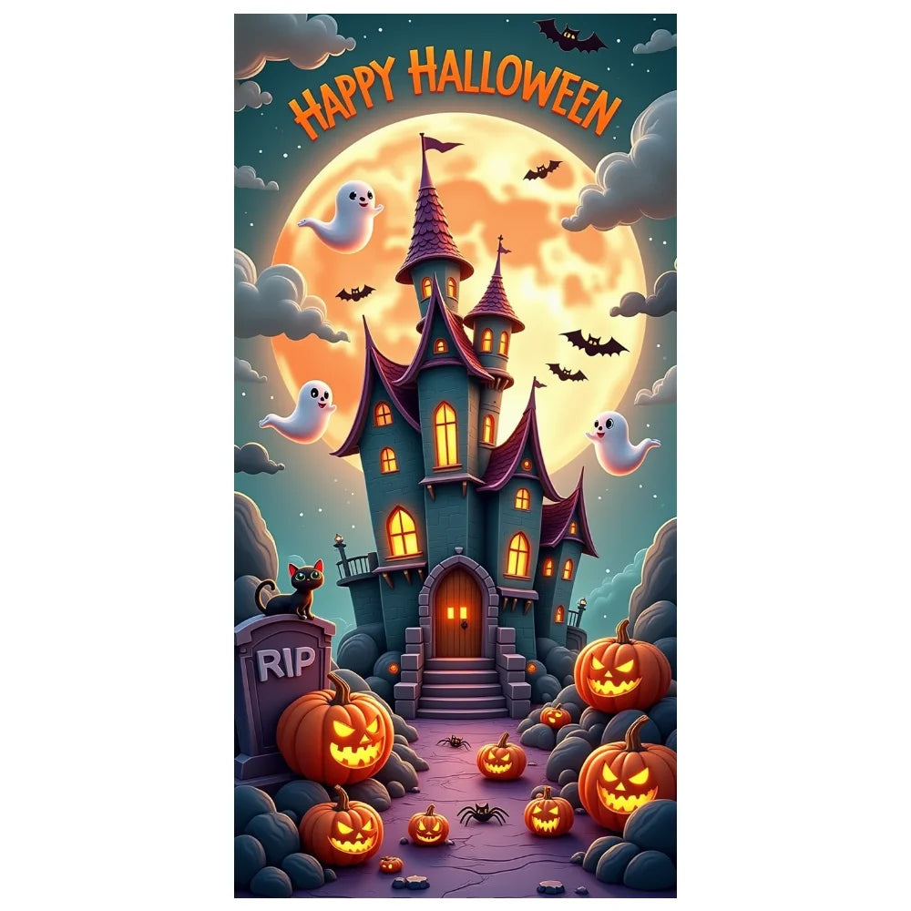 Halloween Door Banner – Scary Moon Night & Cemetery Scene