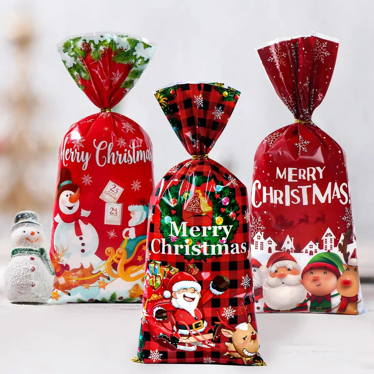 Christmas Candy & Gift Bags - 25/50/100pcs Santa Navidad Xmas Treat Bags