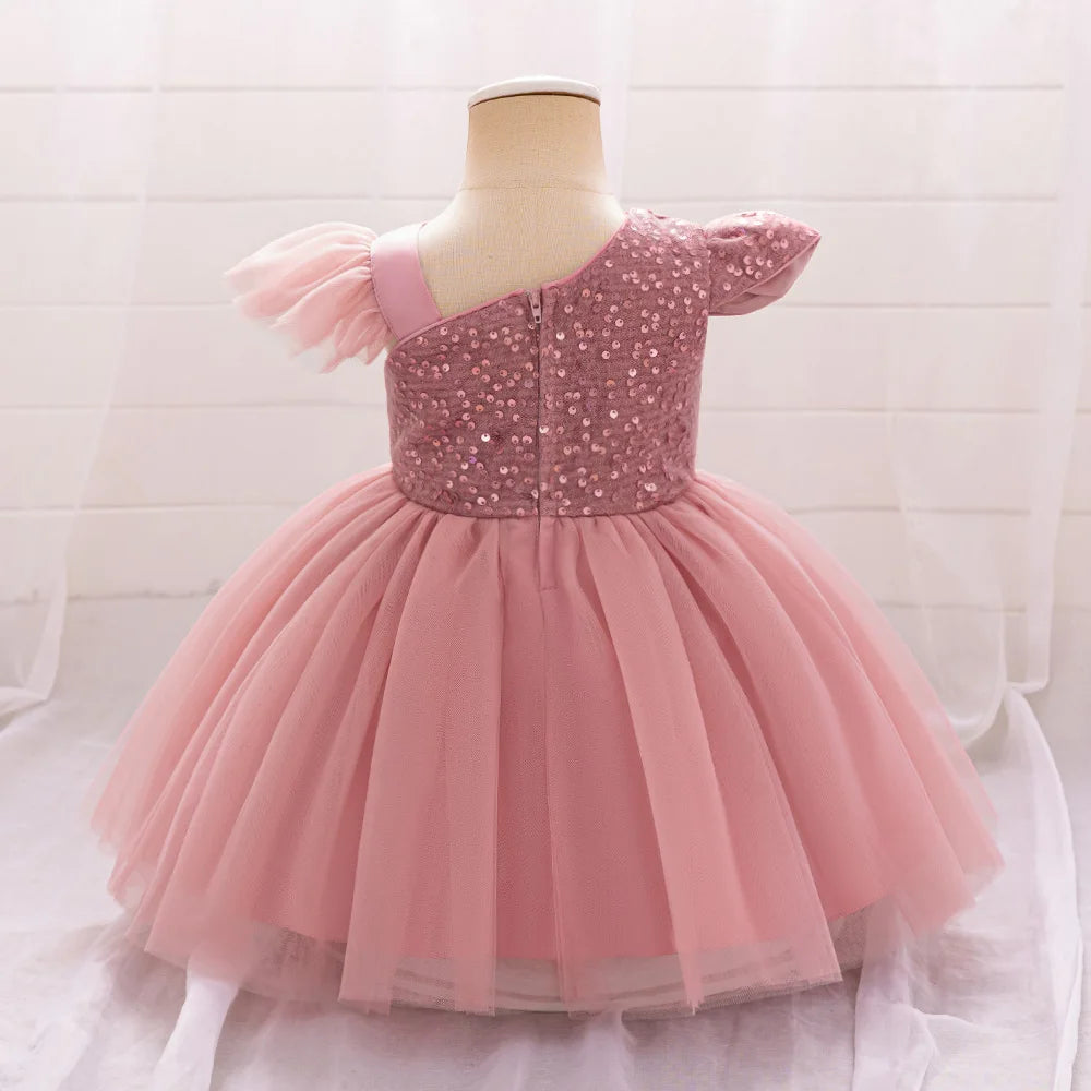 Cute Fly Sleeve Baby Girl Birthday Outfit