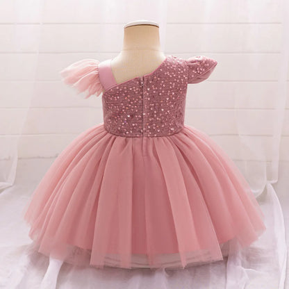 Cute Fly Sleeve Baby Girl Birthday Outfit