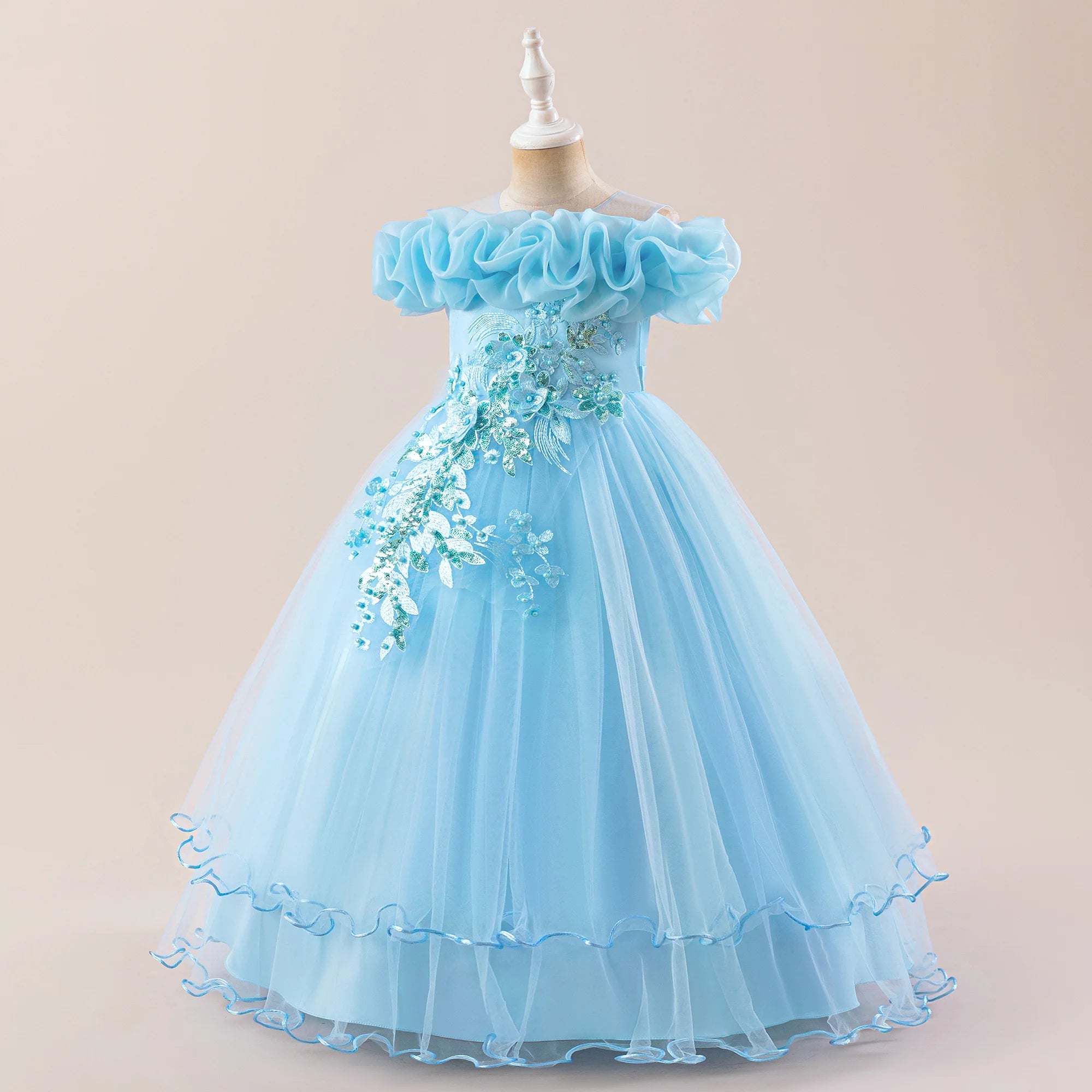 Prom & Party Dress – Girls Floral Mesh Gown