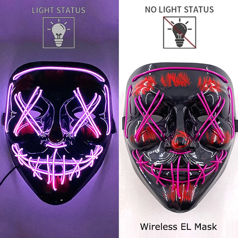 Wireless Neon LED Purge Mask – Glowing Halloween Party Mask