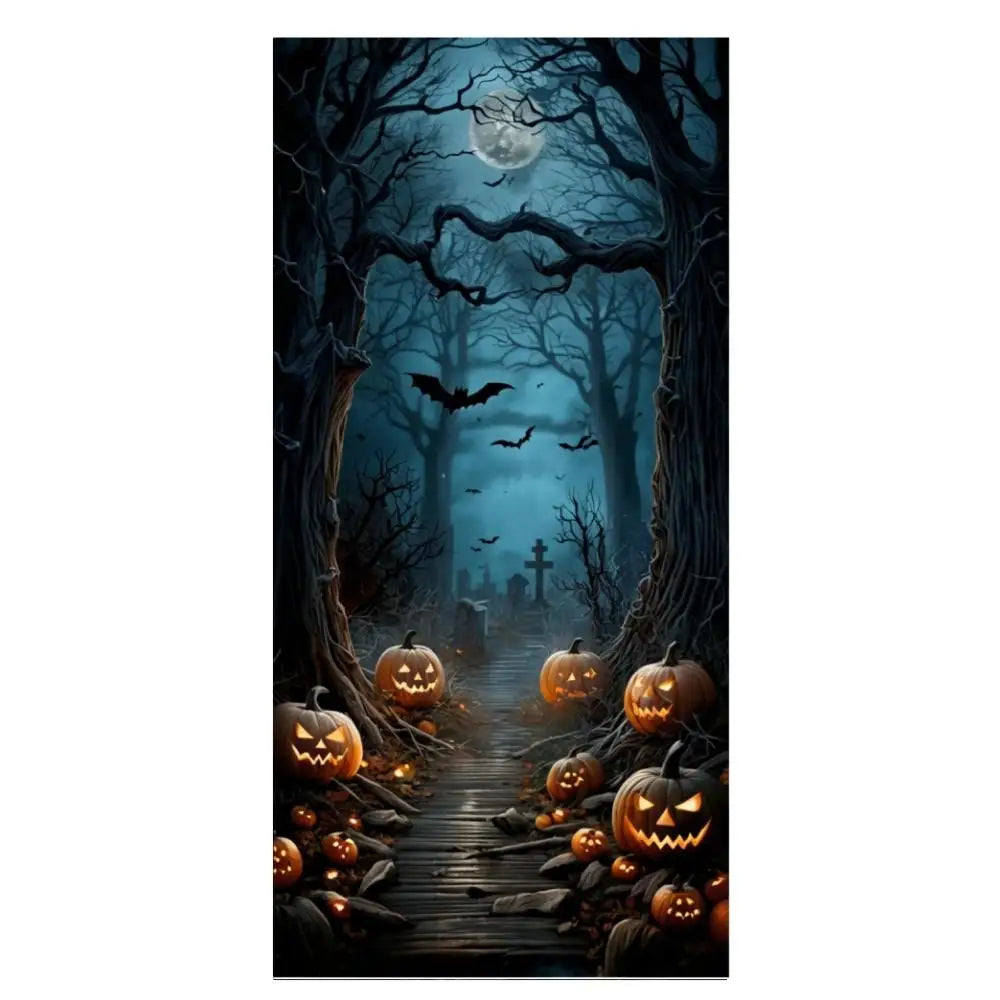Halloween Door Banner – Scary Moon Night & Cemetery Scene