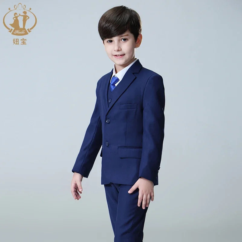 Boys’ Blue 3-Piece Formal Suit – Blazer, Vest & Pants for Weddings & Parties