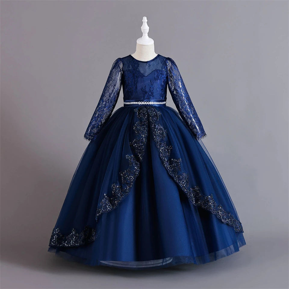 Girls Evening Dress – Lace Embroidered Party Gownn