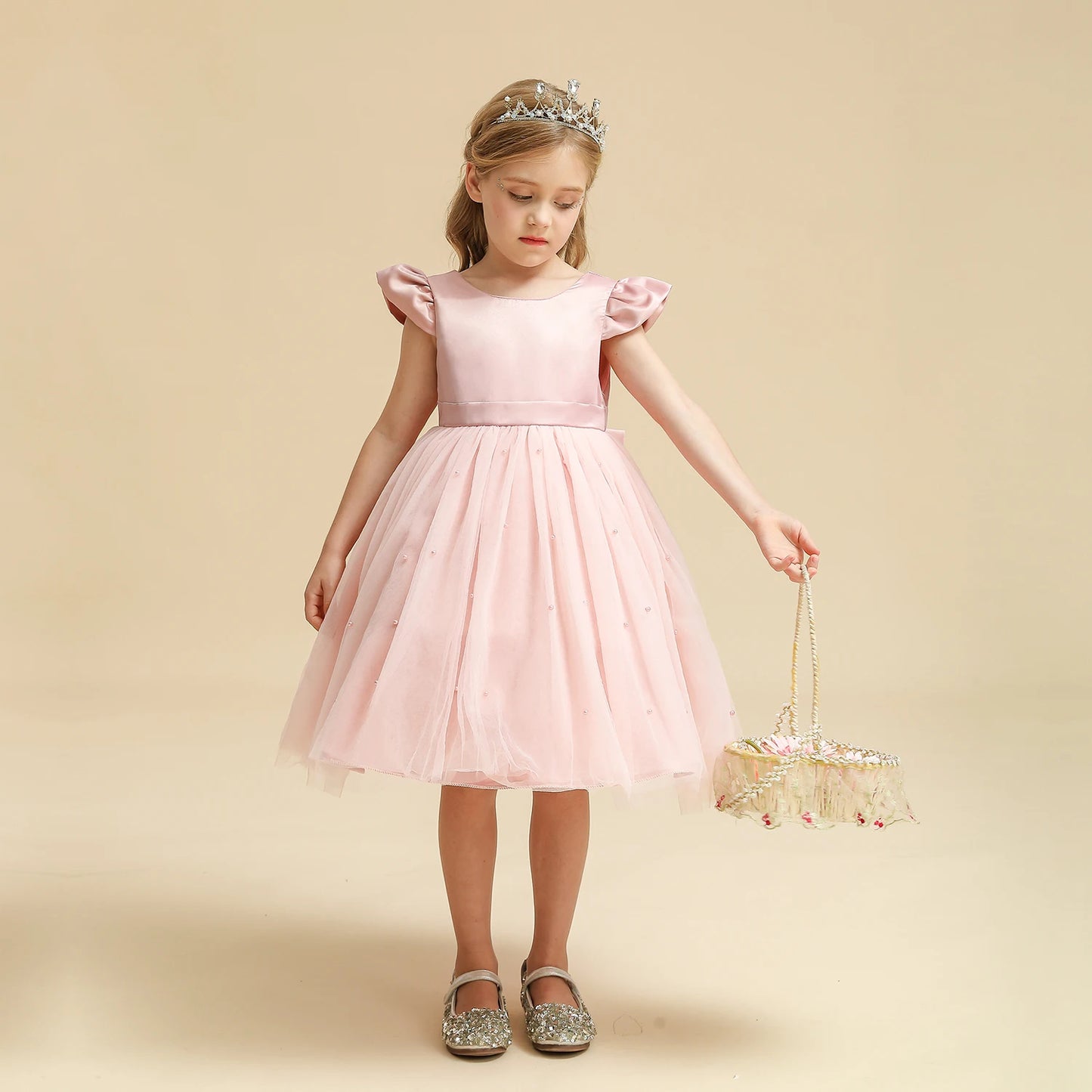 Kids Flower Girl Dress – Elegant Bow Tulle Party Wear