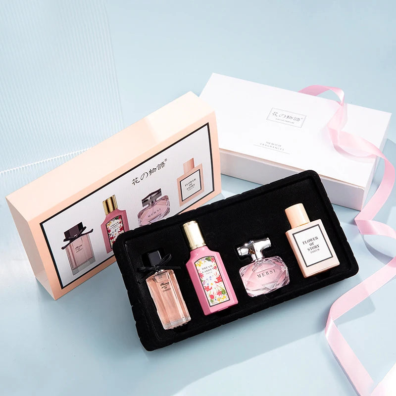 Floral Scent Perfume Gift Box: 4-Piece Set with Lasting Fragrance"