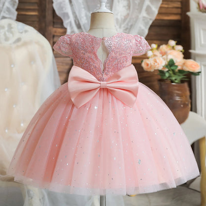 Princess Party Dress – Lace Embroidery with Ruffles