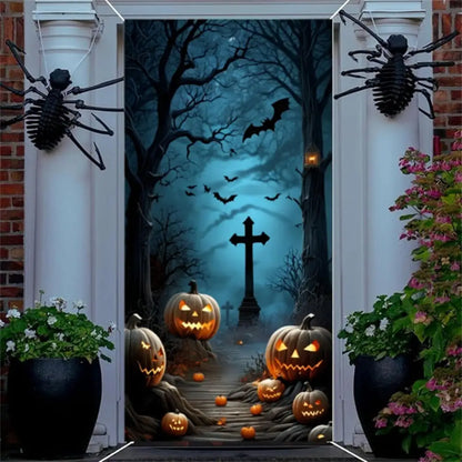Halloween Door Banner – Scary Moon Night & Cemetery Scene