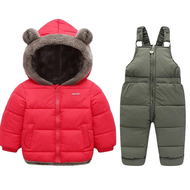Warm 2Pcs Winter Clothes – Hooded Fleece Coat + Pants for Kids