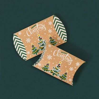 10pcs Christmas Pillow-Shaped Gift Boxes – Kraft Paper Candy & Cookie Packaging