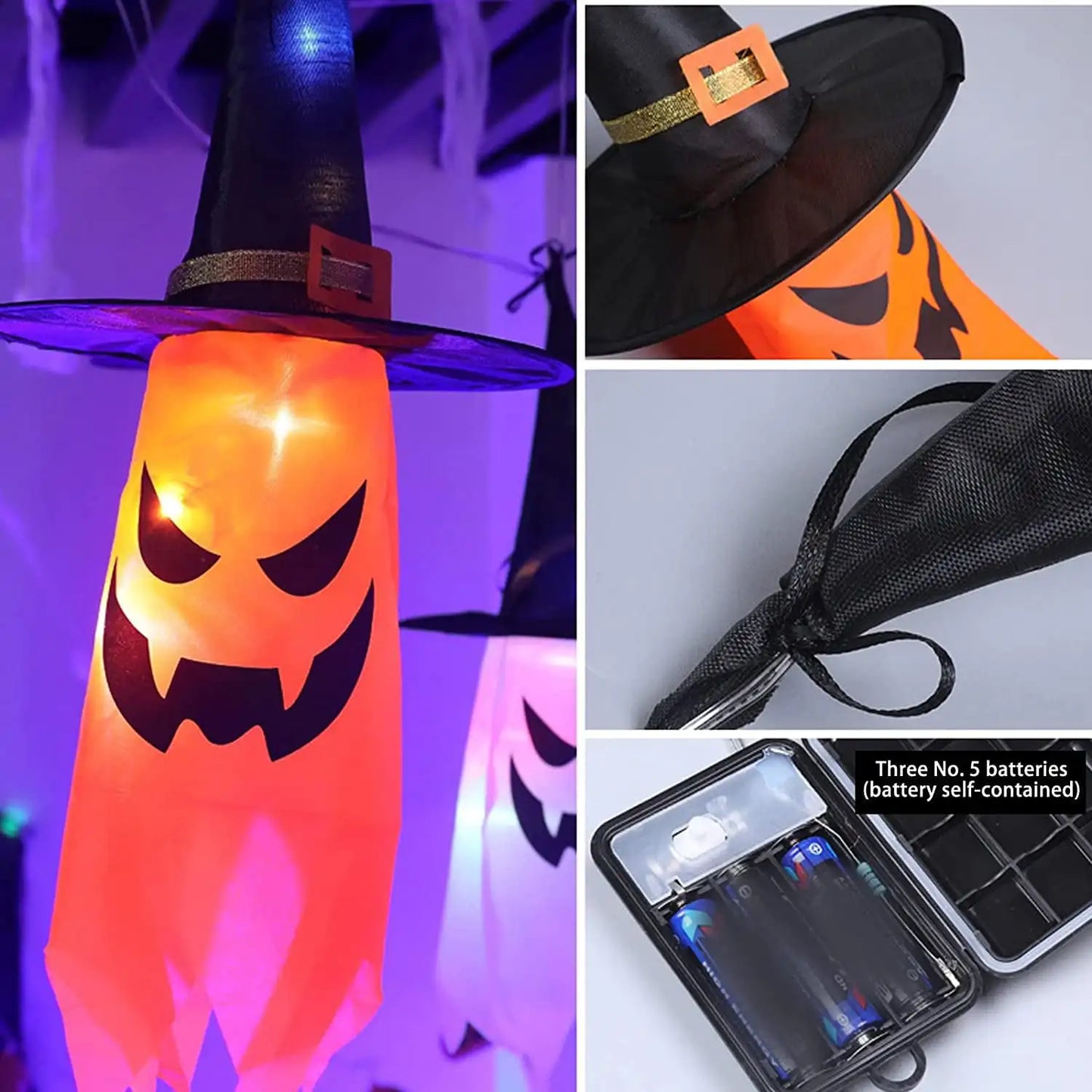5pcs Halloween Witch Hat String Lights – Colorful LED Yard Decor