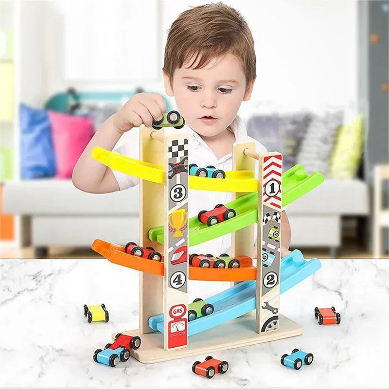 Wooden Ramp Racer – Montessori Racing Track Toy for Toddlers