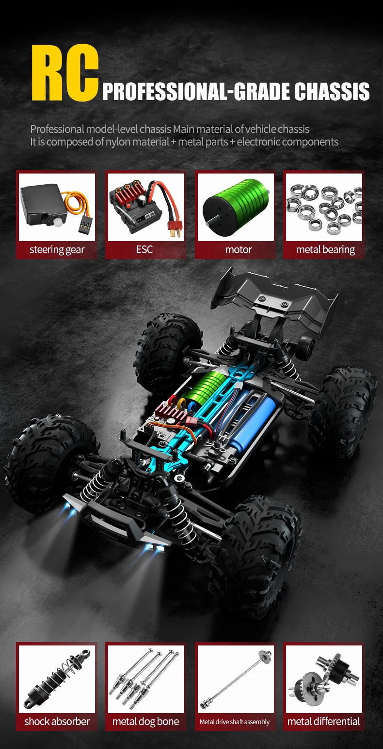 1:16 RC Off-Road Car – High-Speed 4WD Monster Truck with LED Lights