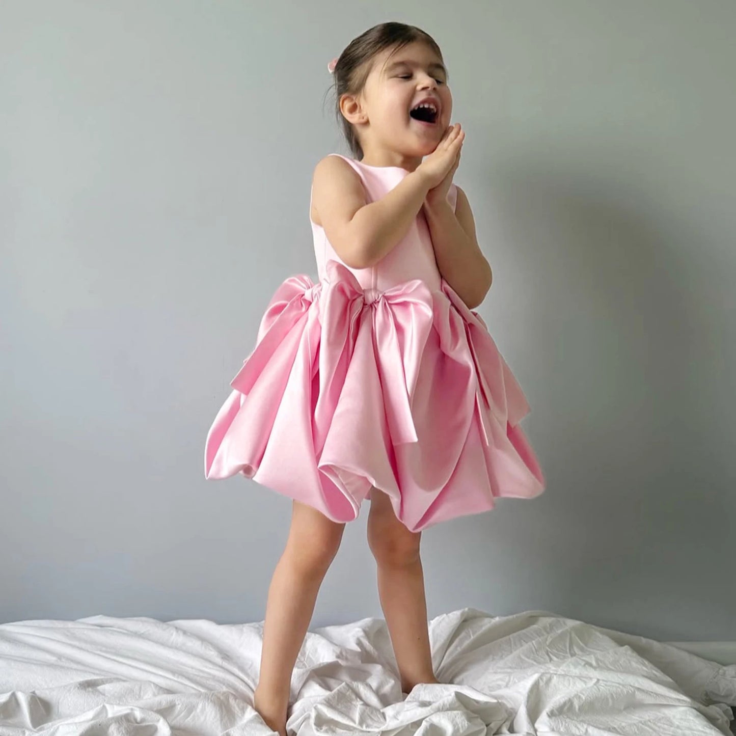 Pink Bow Baby Girl Dress – 1st Birthday & Party Outfit